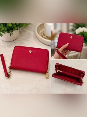VTG Tory Burch Red Leather Robinson Zip Around wallet